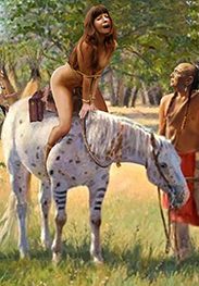 Wooden shaft protruding deep into her sex - Wild west by Damian art